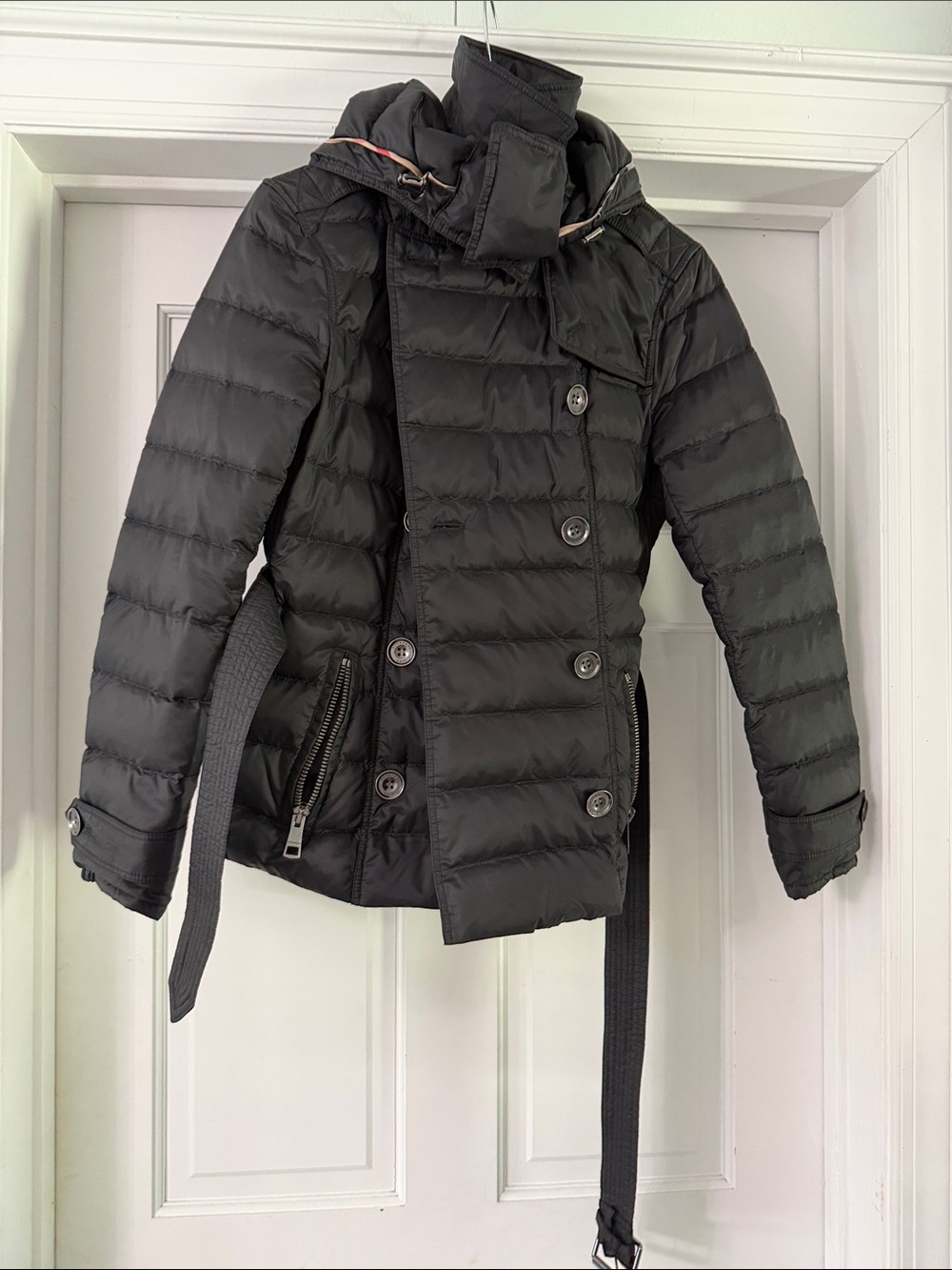Burberry Black Quilted Down Puffer Jacket with Belt
